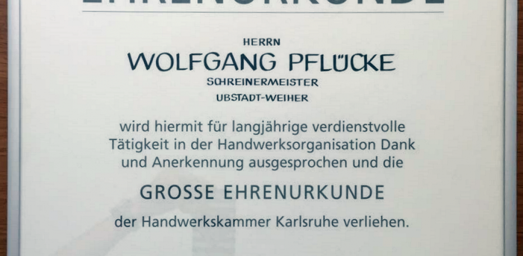 Große Ehrenurkunde der Handwerkskammer Karlsruhe